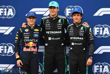 Russell leads all-Mercedes front row as Verstappen crashes out in Q1