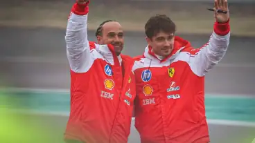 Charles Leclerc jokes ‘a title would be nice’ if Lewis Hamilton offers wedding gift