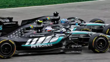 Kimi Antonelli hits out at George Russell after being “pushed off” in F1 Canadian GP sprint clash